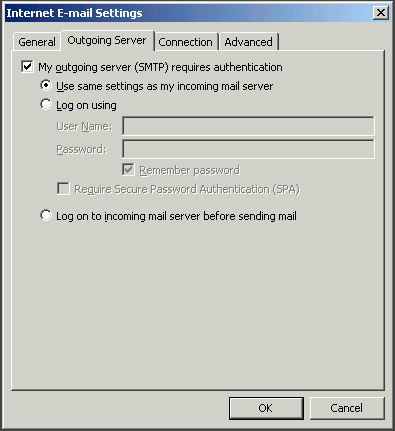 Outgoing Server Settings
